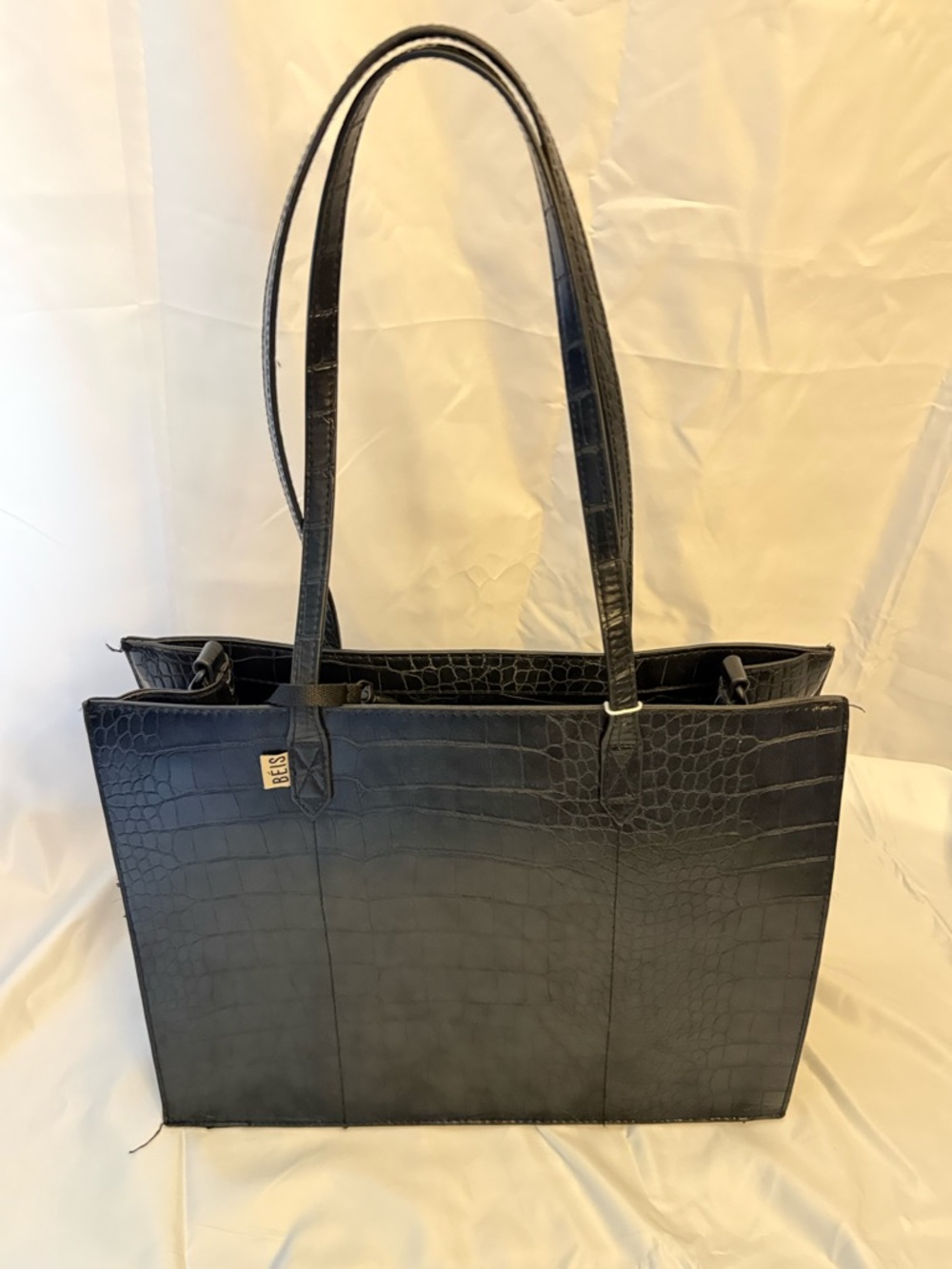 BEIS Black Croc-Embossed Tote Bag
